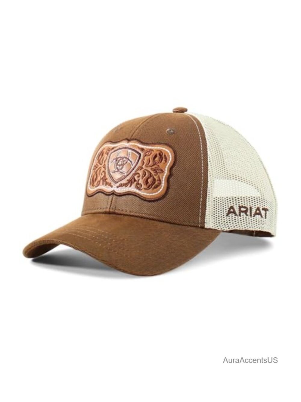 Trucker Cap with Leather Floral Patch Snapback Closure